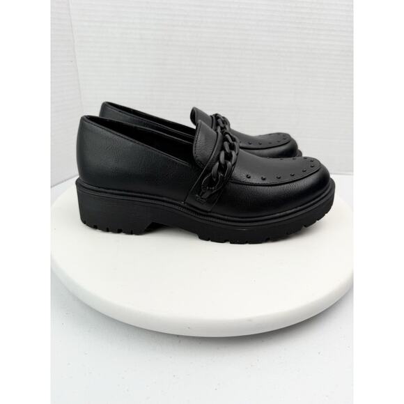Report Hayden Womens Size 7 Black Chunky Chain Studded Loafers Faux Leather - Picture 6 of 12